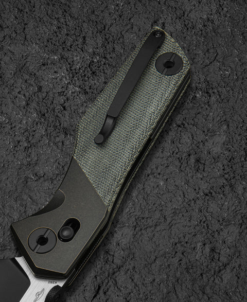 BESTECH CETUS BT2304A Black Bronze Titanium Black Canvas Micarta Inlay: 3.94" Black PVD Horizontal Satin M390 Blade
