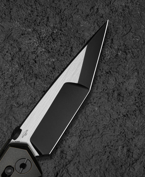 BESTECH CETUS BT2304B Black Bronze Titanium Natural Canvas Micarta Inlay: 3.94" Black PVD Horizontal Satin M390 Blade