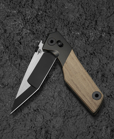 BESTECH CETUS BT2304B Black Bronze Titanium Natural Canvas Micarta Inlay: 3.94" Black PVD Horizontal Satin M390 Blade