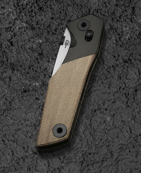 BESTECH CETUS BT2304B Black Bronze Titanium Natural Canvas Micarta Inlay: 3.94" Black PVD Horizontal Satin M390 Blade