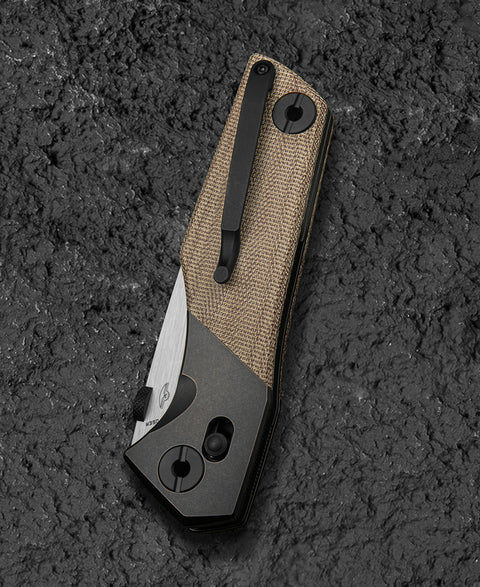 BESTECH CETUS BT2304B Black Bronze Titanium Natural Canvas Micarta Inlay: 3.94" Black PVD Horizontal Satin M390 Blade