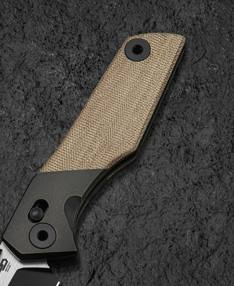 BESTECH CETUS BT2304B Black Bronze Titanium Natural Canvas Micarta Inlay: 3.94" Black PVD Horizontal Satin M390 Blade