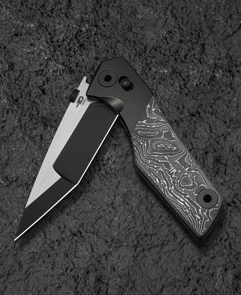 BESTECH CETUS BT2304C Black Bronze Titanium Carbon Fiber Inlay Handle: 3.94" Black PVD Horizontal Satin M390 Blade