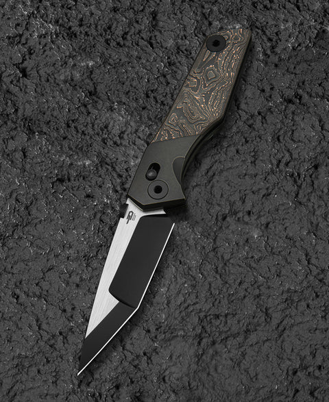 BESTECH CETUS BT2304D Black Bronze Titanium Carbon Fiber Inlay Handle: 3.94" Black PVD Horizontal Satin M390 Blade