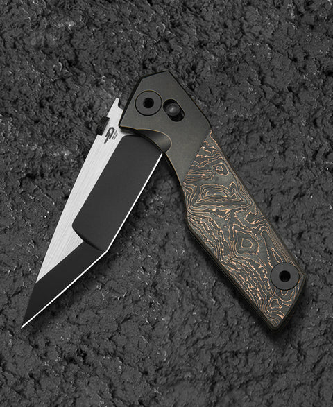 BESTECH CETUS BT2304D Black Bronze Titanium Carbon Fiber Inlay Handle: 3.94" Black PVD Horizontal Satin M390 Blade