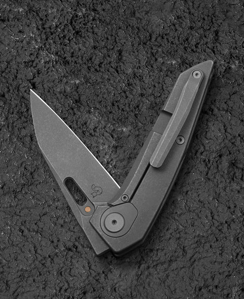 BESTECH VK-VOID BT2305C Black Bead Blast+Stonewash Titanium Handle: 2.85" Black Bead Blast+ Stonewash Elmax Blade