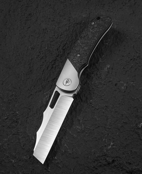 BESTECH SYN BT2306A Titanium+Marble Carbon Fiber Inlay Handle: 3.57" Hollow Grinding Hand Rubbed Satin+ Flat Satin Elmax Blade