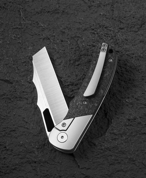 BESTECH SYN BT2306A Titanium+Marble Carbon Fiber Inlay Handle: 3.57" Hollow Grinding Hand Rubbed Satin+ Flat Satin Elmax Blade