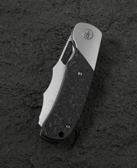 BESTECH SYN BT2306A Titanium+Marble Carbon Fiber Inlay Handle: 3.57" Hollow Grinding Hand Rubbed Satin+ Flat Satin Elmax Blade