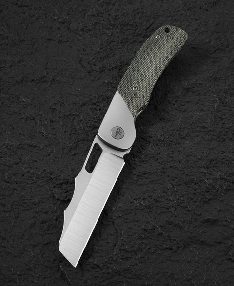BESTECH SYN BT2306B Titanium Black Canvas Micarta Inlay Handle: 3.57" Hand Rubbed Stonewash Finish Hand Rubbed Satin Elmax Blade