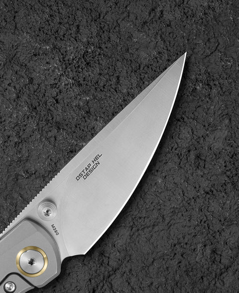 BESTECH LITO BT2307B Titanium+Natural Canvas Micarta Inlay Handle: 2.7" M390 Blade