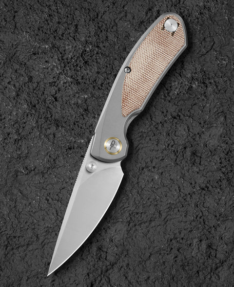 BESTECH LITO BT2307B Titanium+Natural Canvas Micarta Inlay Handle: 2.7" M390 Blade