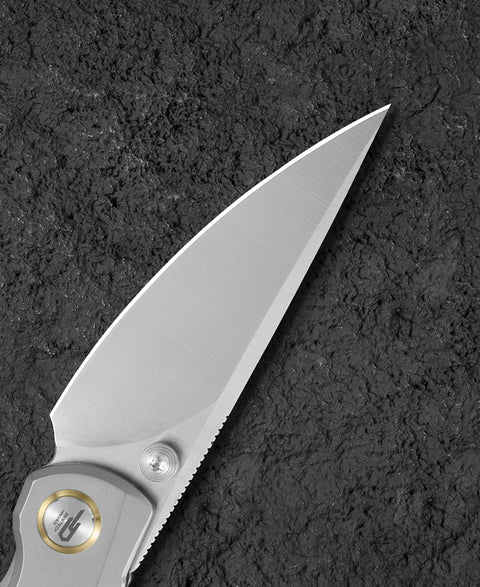 BESTECH LITO BT2307B Titanium+Natural Canvas Micarta Inlay Handle: 2.7" M390 Blade