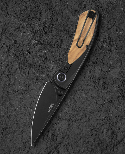 BESTECH LITO BT2307C Titanium+Olive Wood Inlay Handle: 2.7" M390 Blade