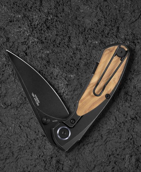 BESTECH LITO BT2307C Titanium+Olive Wood Inlay Handle: 2.7" M390 Blade