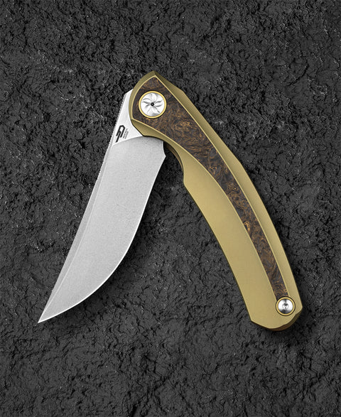 BESTECH SAMBAC BT2402A 3.62" M-cut Blade Titanium Fat Carbon Fiber Inlay Handle