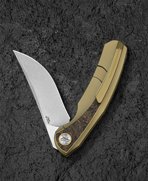 BESTECH SAMBAC BT2402A 3.62" M-cut Blade Titanium Fat Carbon Fiber Inlay Handle