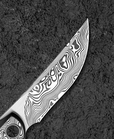 BESTECH SAMBAC BT2402E 3.62" Damasteel Blade Titanium Damasteel Inlay Handle