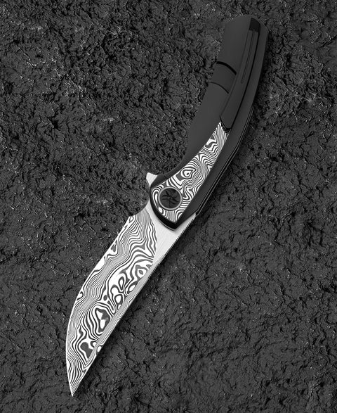 BESTECH SAMBAC BT2402E 3.62" Damasteel Blade Titanium Damasteel Inlay Handle