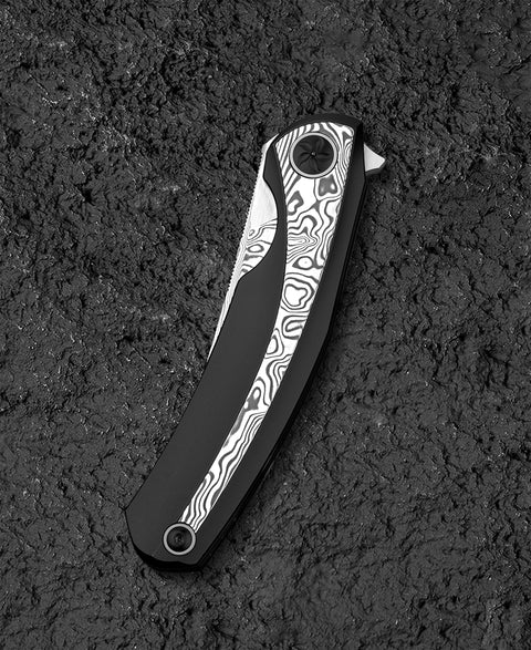 BESTECH SAMBAC BT2402E 3.62" Damasteel Blade Titanium Damasteel Inlay Handle