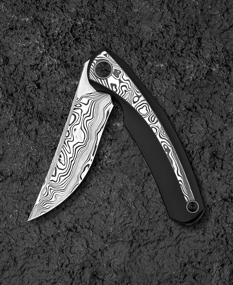 BESTECH SAMBAC BT2402E 3.62" Damasteel Blade Titanium Damasteel Inlay Handle