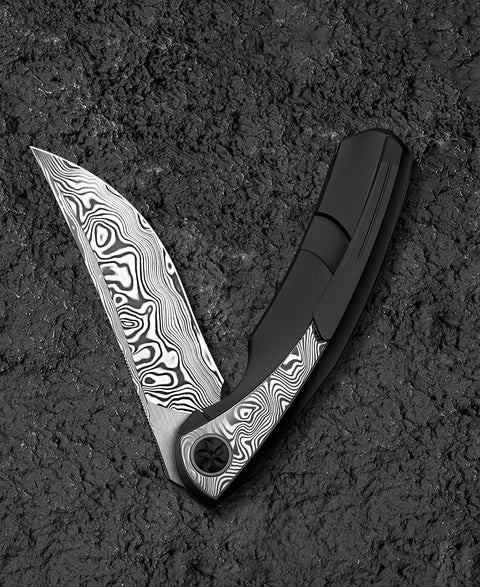 BESTECH SAMBAC BT2402E 3.62" Damasteel Blade Titanium Damasteel Inlay Handle