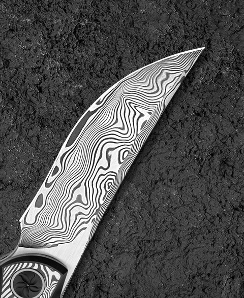 BESTECH SAMBAC BT2402E 3.62" Damasteel Blade Titanium Damasteel Inlay Handle