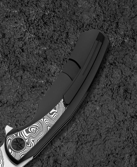 BESTECH SAMBAC BT2402E 3.62" Damasteel Blade Titanium Damasteel Inlay Handle