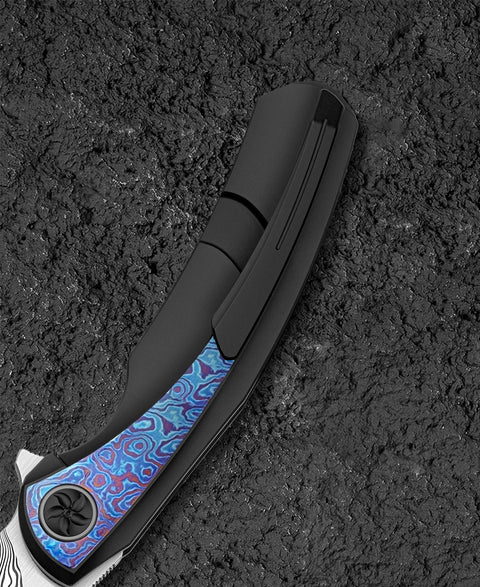 BESTECH SAMBAC BT2402F 3.62" Damasteel Blade Titanium Timascus Inlay Handle