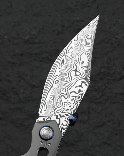 BESTECH RAZON BT2406E 3.87" Damasteel Blade Titanium Handle