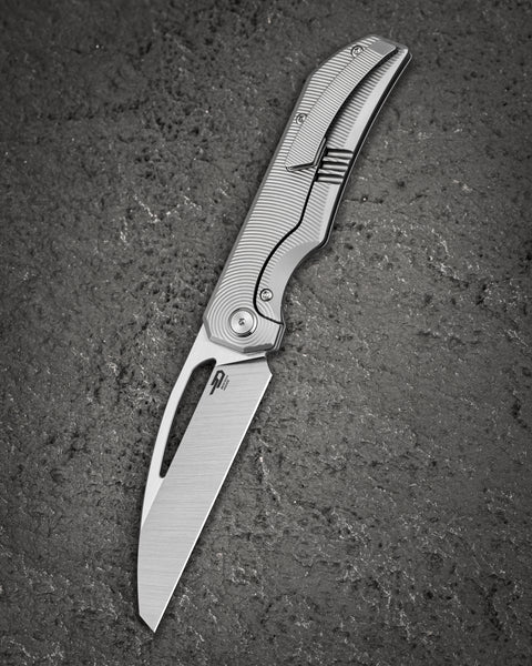 BESTECH TAIPAN BT2503C-L Titanium Handle: 3.73" Hollow Grinds MC Blade Frame Lock (Left-Hand Version)