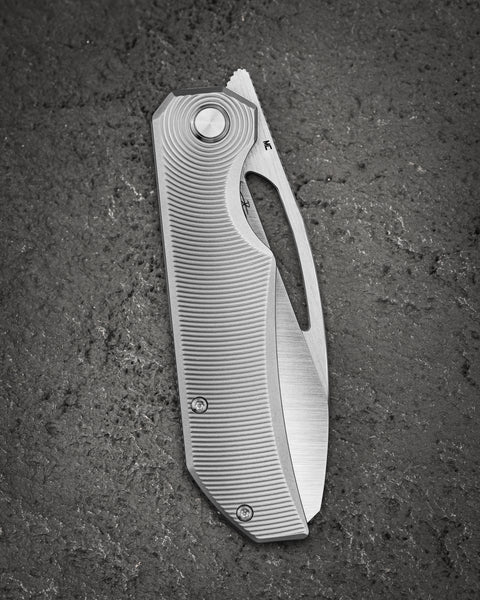 BESTECH TAIPAN BT2503C-L Titanium Handle: 3.73" Hollow Grinds MC Blade Frame Lock (Left-Hand Version)