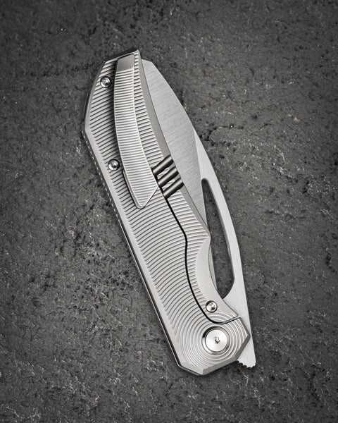 BESTECH TAIPAN BT2503C-L Titanium Handle: 3.73" Hollow Grinds MC Blade Frame Lock (Left-Hand Version)