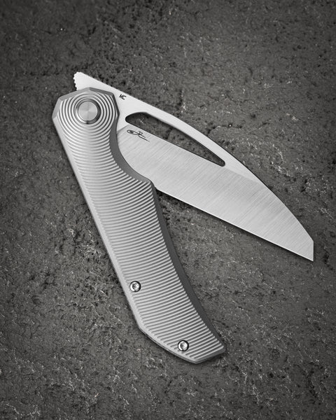 BESTECH TAIPAN BT2503C-L Titanium Handle: 3.73" Hollow Grinds MC Blade Frame Lock (Left-Hand Version)