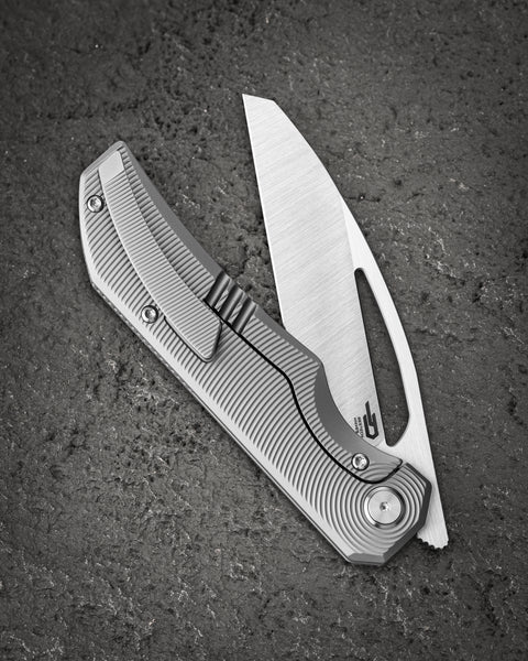 BESTECH TAIPAN BT2503C-L Titanium Handle: 3.73" Hollow Grinds MC Blade Frame Lock (Left-Hand Version)