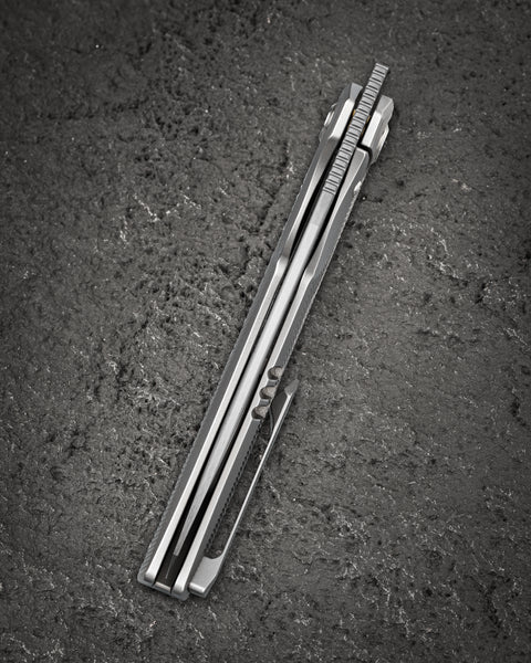 BESTECH TAIPAN BT2503C-L Titanium Handle: 3.73" Hollow Grinds MC Blade Frame Lock (Left-Hand Version)