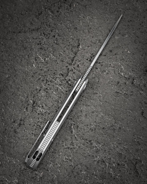 BESTECH TAIPAN BT2503C-L Titanium Handle: 3.73" Hollow Grinds MC Blade Frame Lock (Left-Hand Version)