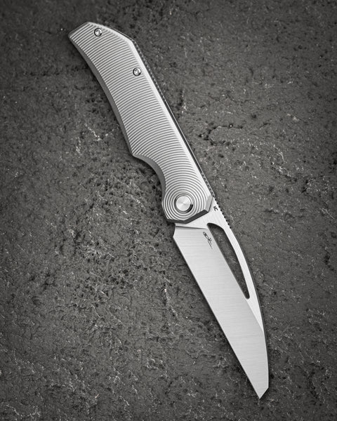BESTECH TAIPAN BT2503C-L Titanium Handle: 3.73" Hollow Grinds MC Blade Frame Lock (Left-Hand Version)