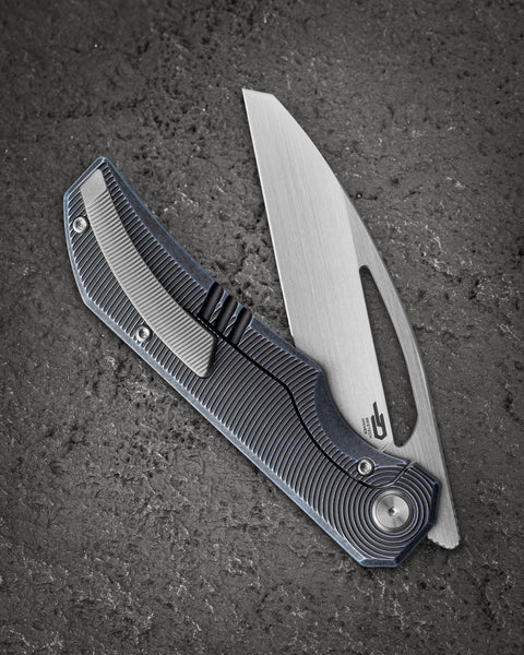 BESTECH TAIPAN BT2503D-L Titanium Handle: 3.73" Hollow Grinds MC Blade Frame Lock (Left-Hand Version)