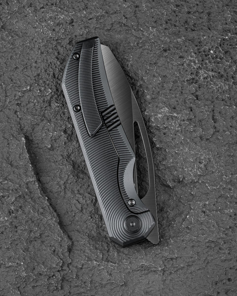 BESTECH TAIPAN BT2503E-L Titanium Handle: 3.73" Hollow Grinds MC Blade Frame Lock (Left-Hand Version)