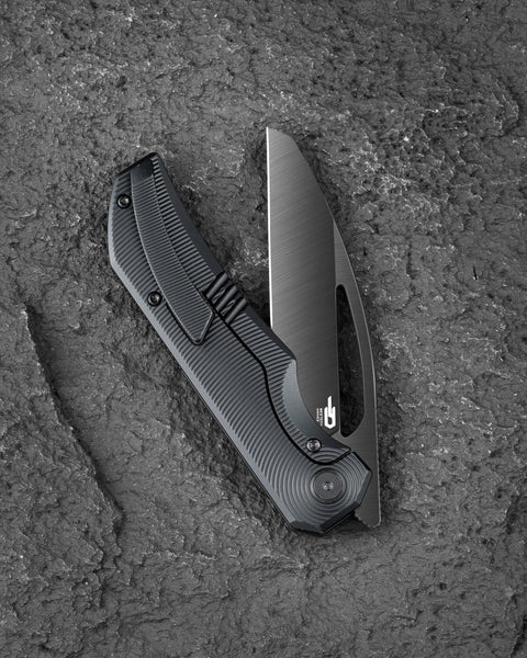 BESTECH TAIPAN BT2503E-L Titanium Handle: 3.73" Hollow Grinds MC Blade Frame Lock (Left-Hand Version)
