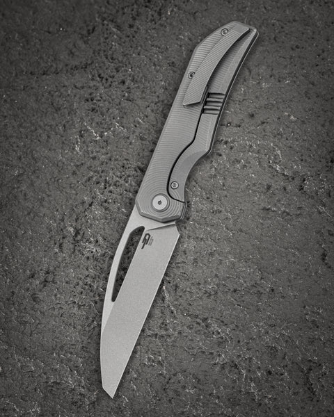 BESTECH TAIPAN BT2503F-L Titanium Handle: 3.73" Hollow Grinds MC Blade Frame Lock (Left-Hand Version)