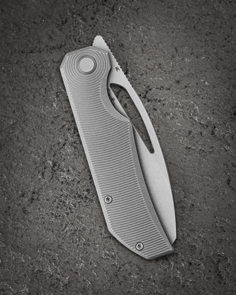 BESTECH TAIPAN BT2503F-L Titanium Handle: 3.73" Hollow Grinds MC Blade Frame Lock (Left-Hand Version)
