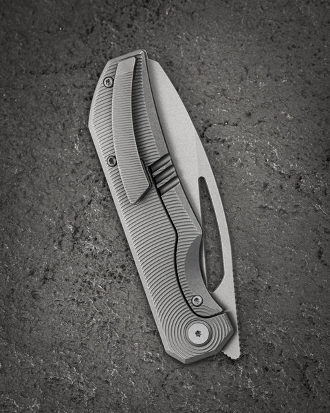 BESTECH TAIPAN BT2503F-L Titanium Handle: 3.73" Hollow Grinds MC Blade Frame Lock (Left-Hand Version)