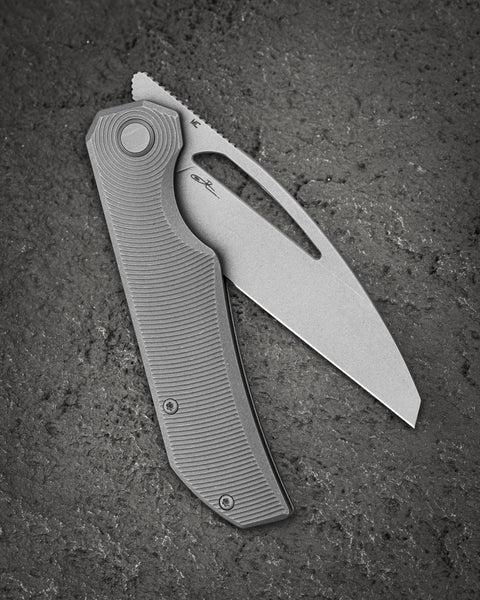 BESTECH TAIPAN BT2503F-L Titanium Handle: 3.73" Hollow Grinds MC Blade Frame Lock (Left-Hand Version)