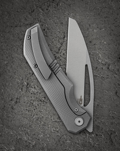 BESTECH TAIPAN BT2503F-L Titanium Handle: 3.73" Hollow Grinds MC Blade Frame Lock (Left-Hand Version)