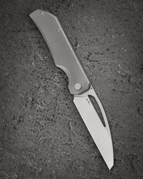 BESTECH TAIPAN BT2503F-L Titanium Handle: 3.73" Hollow Grinds MC Blade Frame Lock (Left-Hand Version)