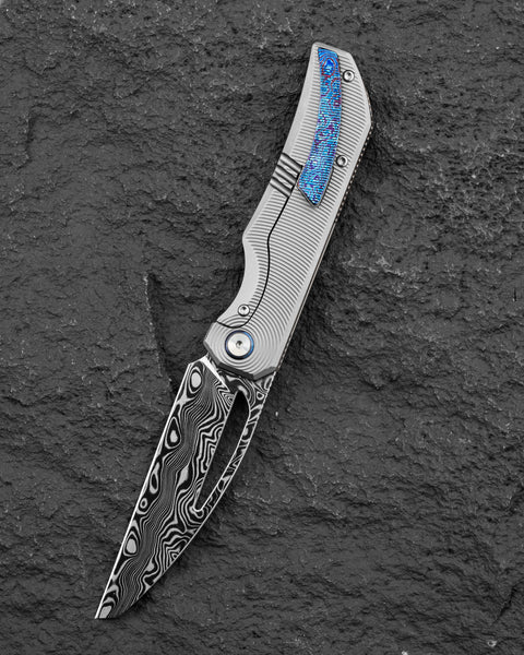 BESTECH TAIPAN BT2503G Titanium Handle: 3.73" Flat Grind Damasteel Blade Frame Lock
