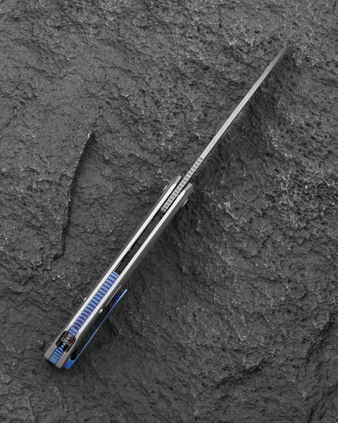 BESTECH TAIPAN BT2503G Titanium Handle: 3.73" Flat Grind Damasteel Blade Frame Lock