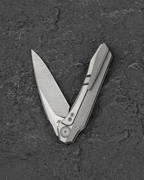 BESTECH WET NELLIE BT2505B Titanium Handle: 3.53" MagnaCut Blade Button Frame Lock